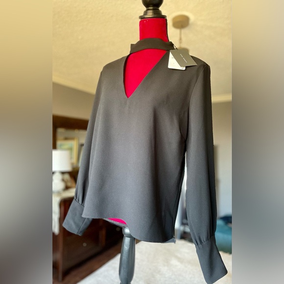 Zara Elegant Black Choker Cut Out Top Long Sleeve V-Neck Top NWT - Picture 11 of 13